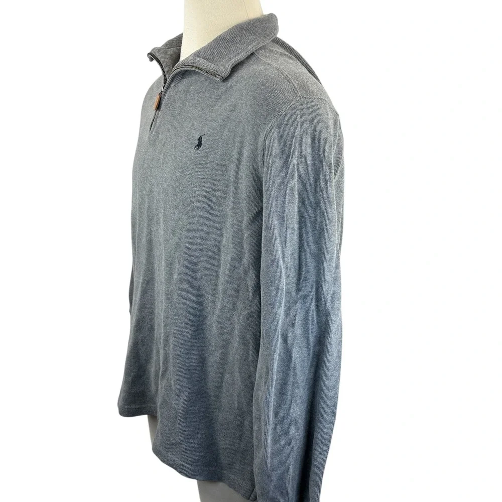Vintage 1990's Polo Ralph Lauren Mens Gray Cotton‎ 1/4 Zip Pullover Sweater XL